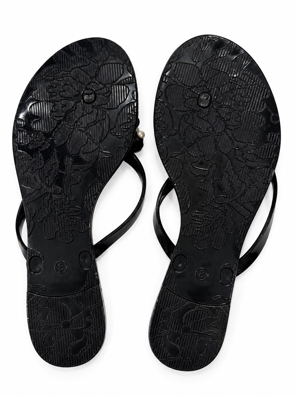 Steve Madden Black Pearl-Embellished Jelly Sandals | Size 8 - Picture 4 of 4